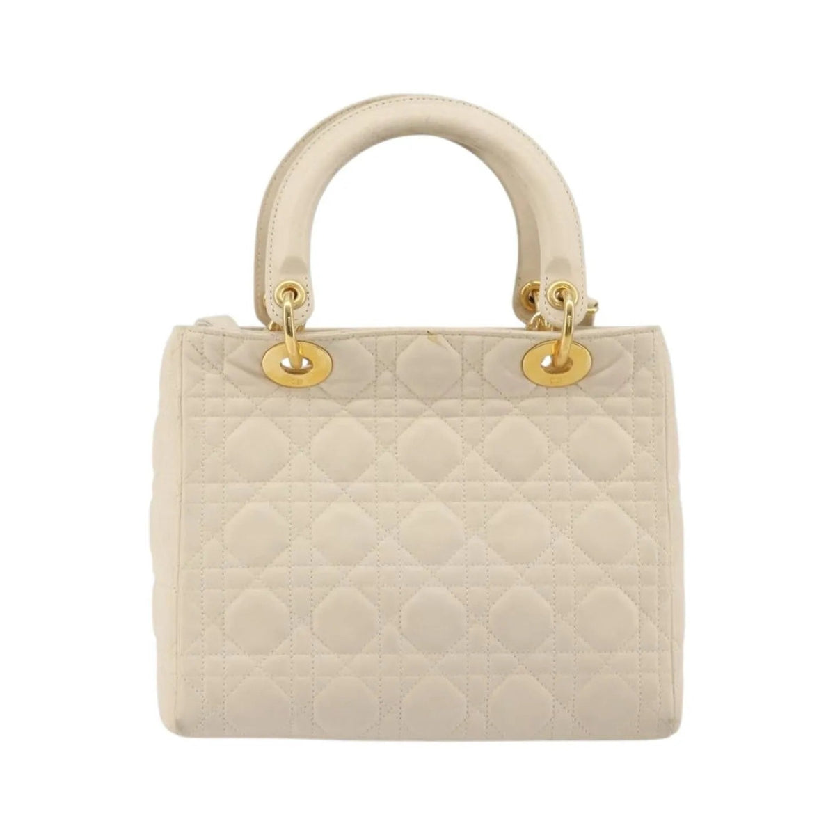 Christian Dior Lady Dior Cannage Quilt Lambskin, White, Leather, Handbag