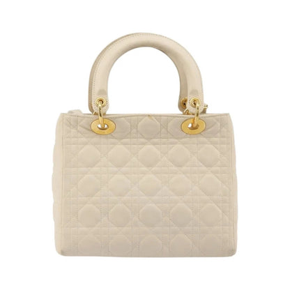 Christian Dior Lady Dior Cannage Quilt Lambskin, White, Leather, Handbag