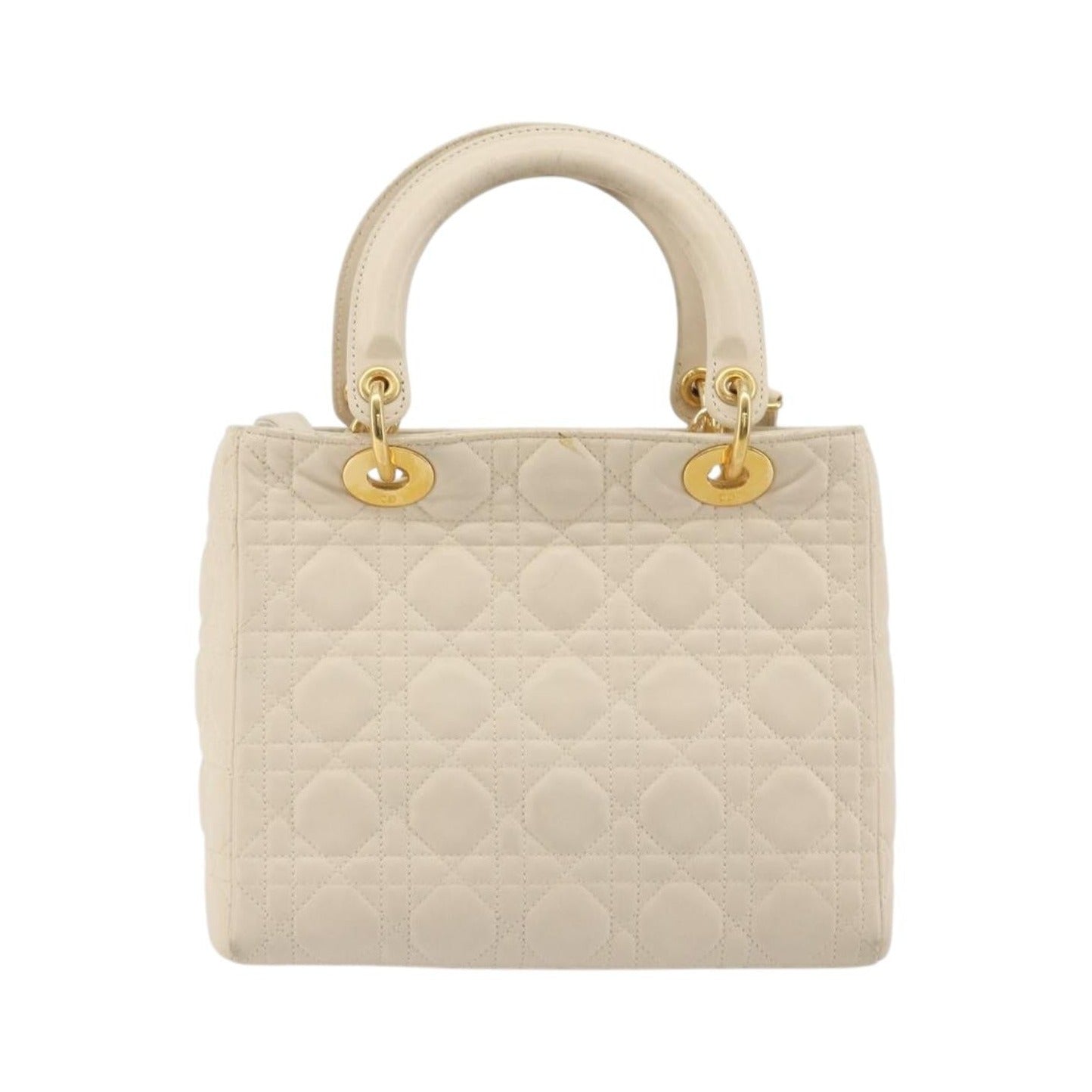 Christian Dior Lady Dior Cannage Quilt Lambskin, White, Leather, Handbag