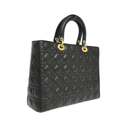 Christian Dior Lady Dior Cannage Quilt Lambskin, Black, Leather, Handbag
