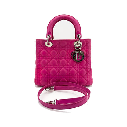 Christian Dior Lady Dior Cannage Quilt Lambskin, Pink, Leather, Handbag