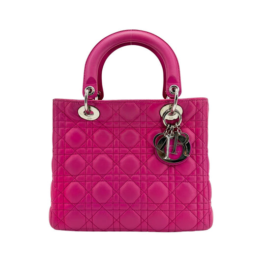 Christian Dior Lady Dior Cannage Quilt Lambskin, Pink, Leather, Handbag