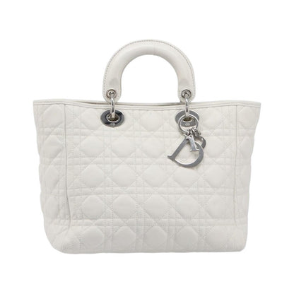 Christian Dior Lady Dior Cannage Quilt Lambskin, White, Leather, Handbag