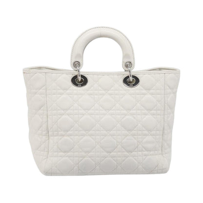 Christian Dior Lady Dior Cannage Quilt Lambskin, White, Leather, Handbag