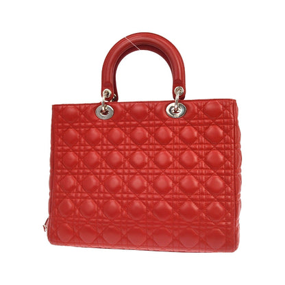 Christian Dior Lady Dior Cannage Quilt Lambskin, Red, Leather, Handbag