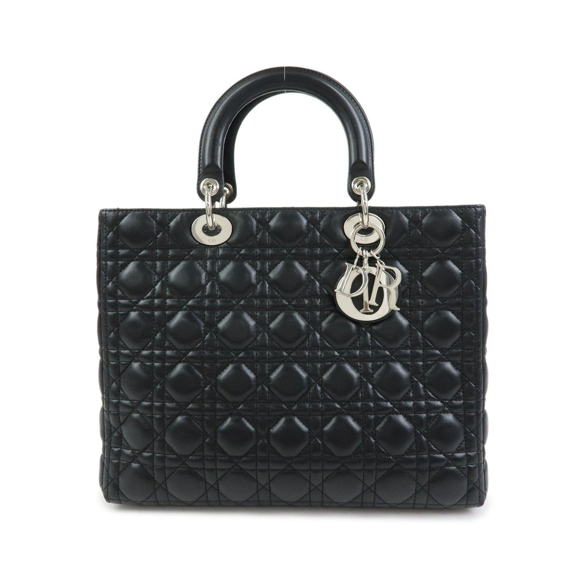 Christian Dior Lady Dior Cannage Quilt Lambskin, Black, Leather, Handbag