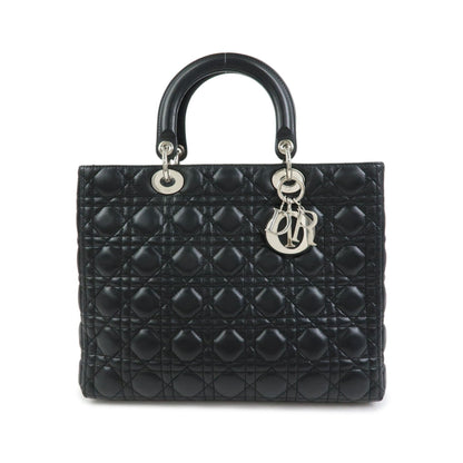 Christian Dior Lady Dior Cannage Quilt Lambskin, Black, Leather, Handbag