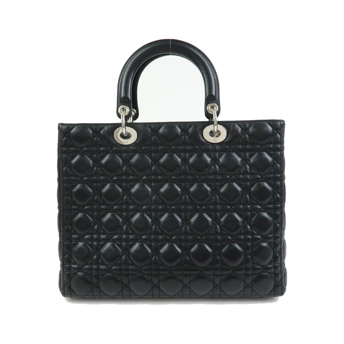Christian Dior Lady Dior Cannage Quilt Lambskin, Black, Leather, Handbag