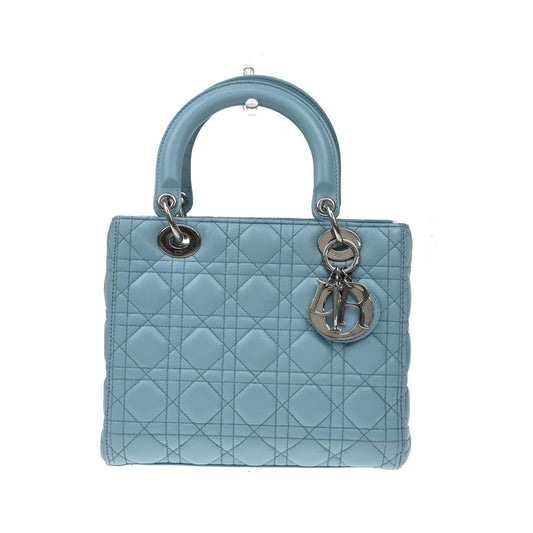 Christian Dior Lady Dior Cannage Quilt Lambskin, Blue, Leather, Handbag