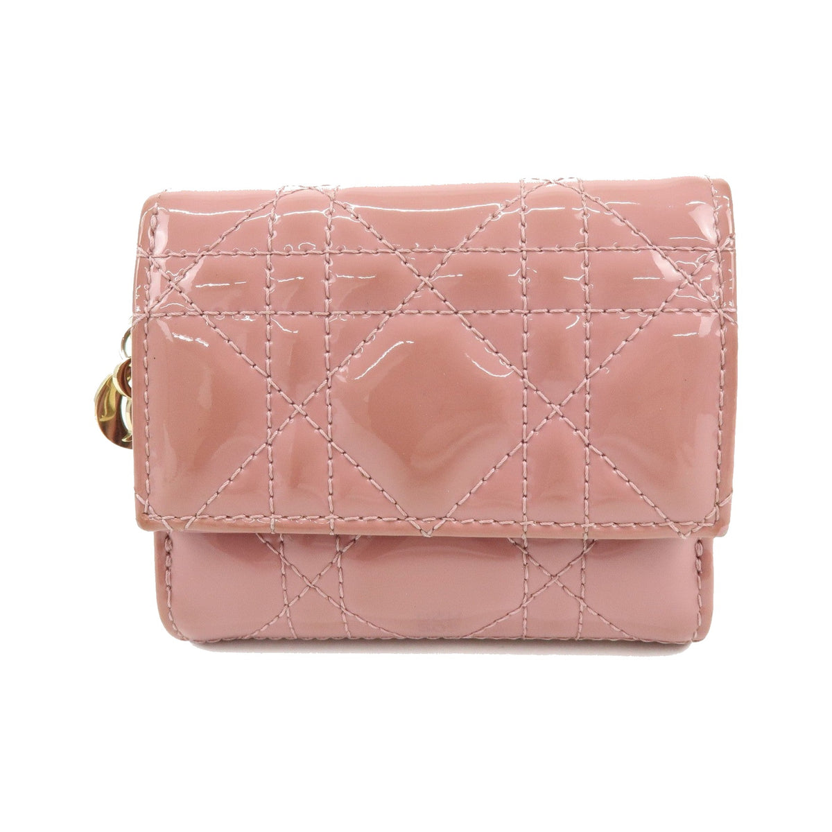 Christian Dior Lady Dior Cannage Quilt Leather, Pink, Patent Leather, Wallet