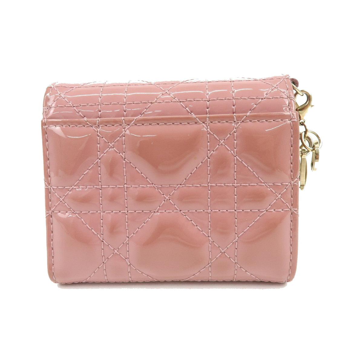 Christian Dior Lady Dior Cannage Quilt Leather, Pink, Patent Leather, Wallet