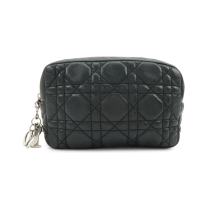 Christian Dior Lady Dior Cannage Quilt Leather, Black, Leather, Wallet