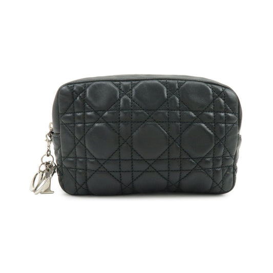 Christian Dior Lady Dior Cannage Quilt Leather, Black, Leather, Wallet