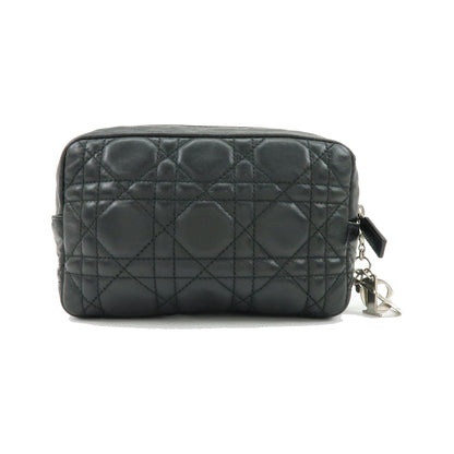 Christian Dior Lady Dior Cannage Quilt Leather, Black, Leather, Wallet