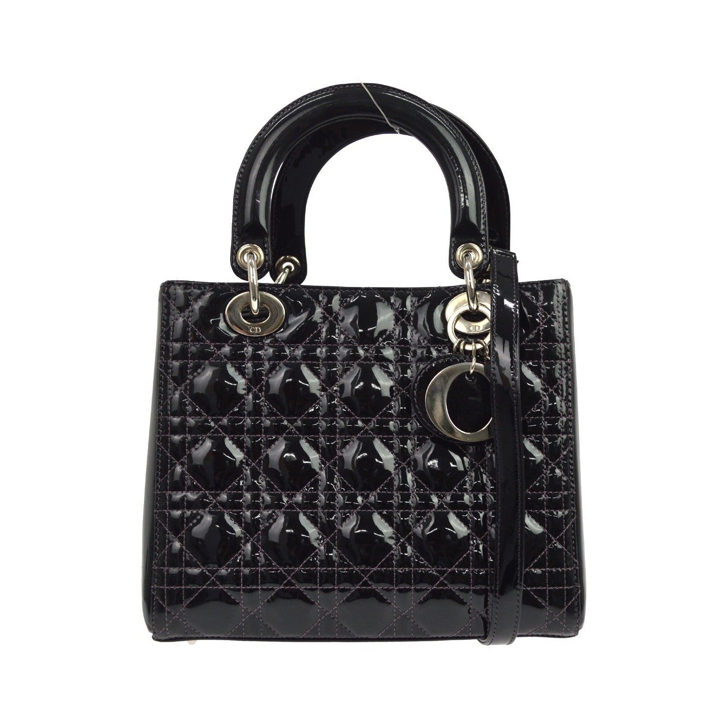 Christian Dior Lady Dior Cannage Quilt Patent, Black, Patent Leather, Handbag
