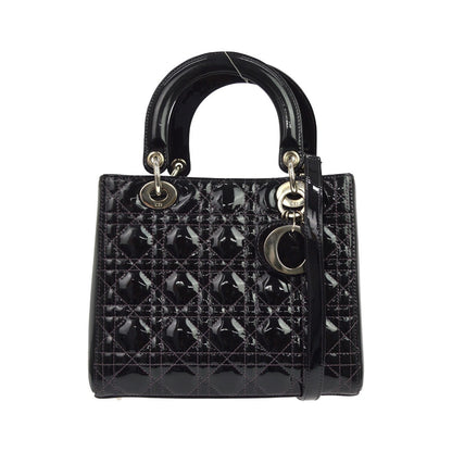 Christian Dior Lady Dior Cannage Quilt Patent, Black, Patent Leather, Handbag