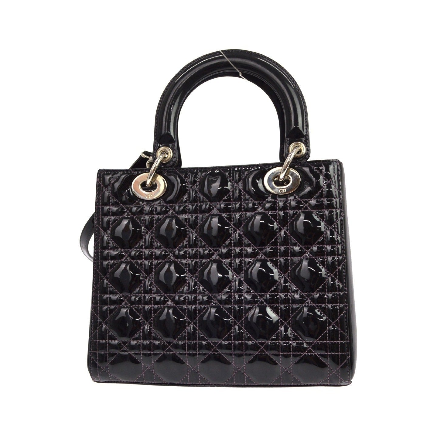 Christian Dior Lady Dior Cannage Quilt Patent, Black, Patent Leather, Handbag