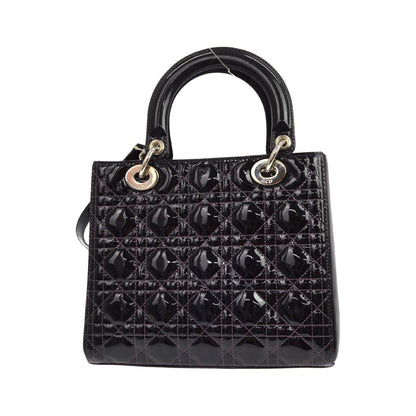 Christian Dior Lady Dior Cannage Quilt Patent, Black, Patent Leather, Handbag