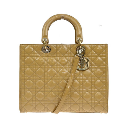 Christian Dior Lady Dior Cannage Quilt Patent, Yellow, Patent Leather, Handbag
