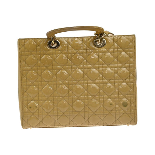 Christian Dior Lady Dior Cannage Quilt Patent, Yellow, Patent Leather, Handbag