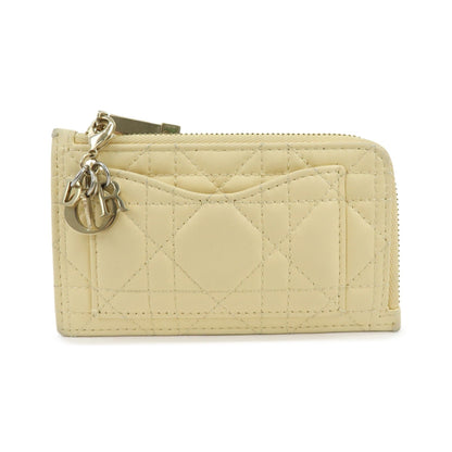 Christian Dior Lady Dior Card Holder Cannage Quilt Patent, Yellow, Leather, Card Holder
