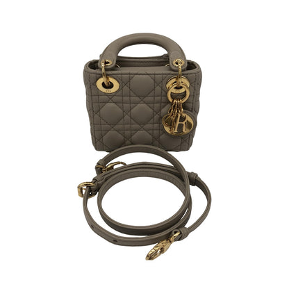 Christian Dior Lady Dior Leather, Gray, Leather, Handbag