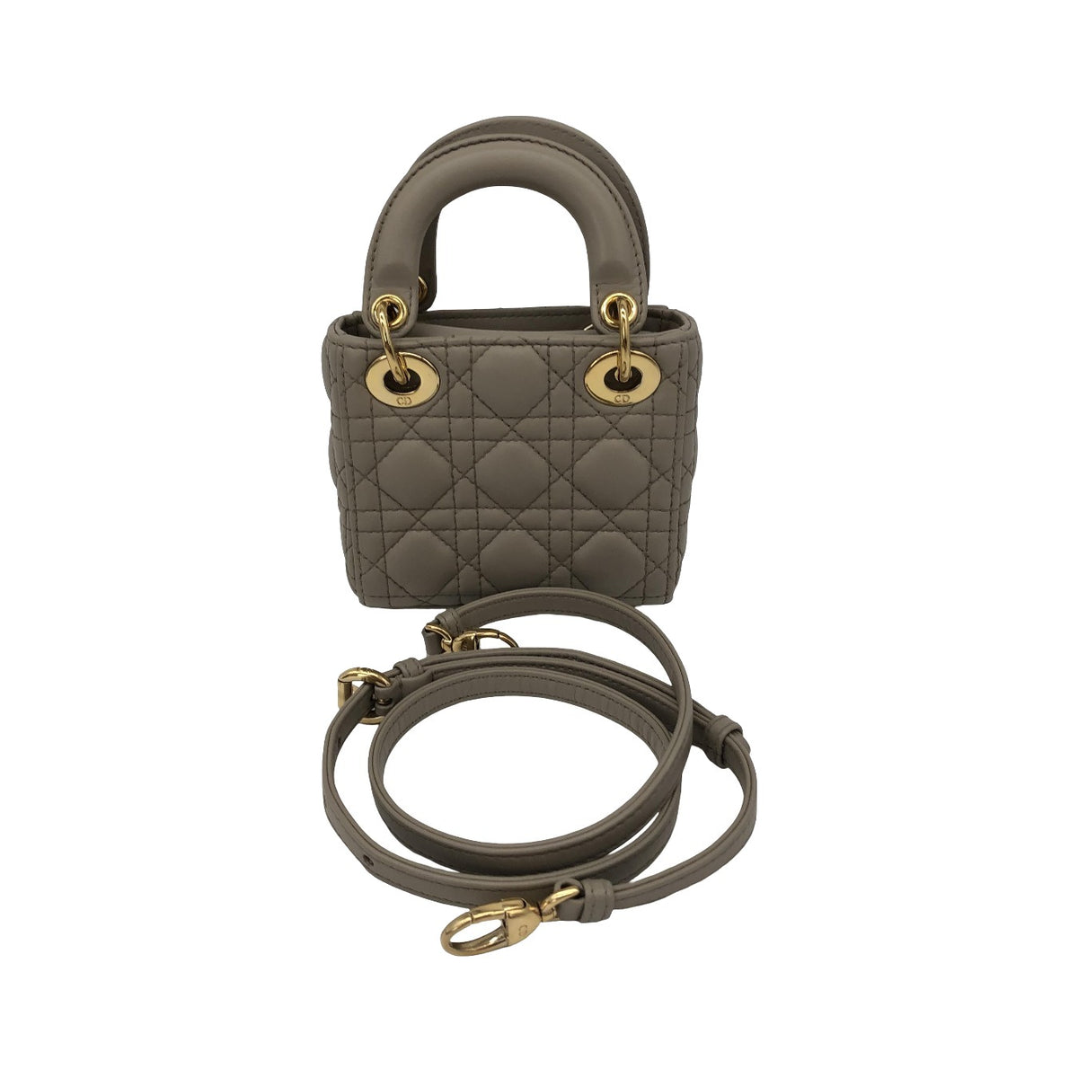 Christian Dior Lady Dior Leather, Gray, Leather, Handbag