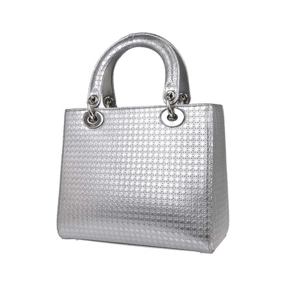 Christian Dior Lady Dior Micro Cannage Metallic Calfskin, Silver, Calfskin, Handbag