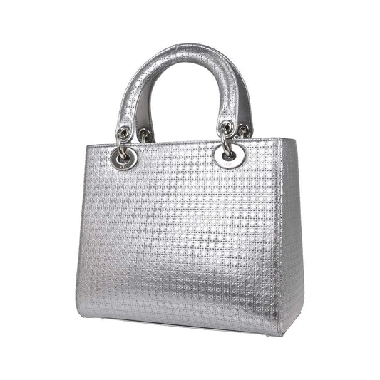 Christian Dior Lady Dior Micro Cannage Metallic Calfskin, Silver, Calfskin, Handbag