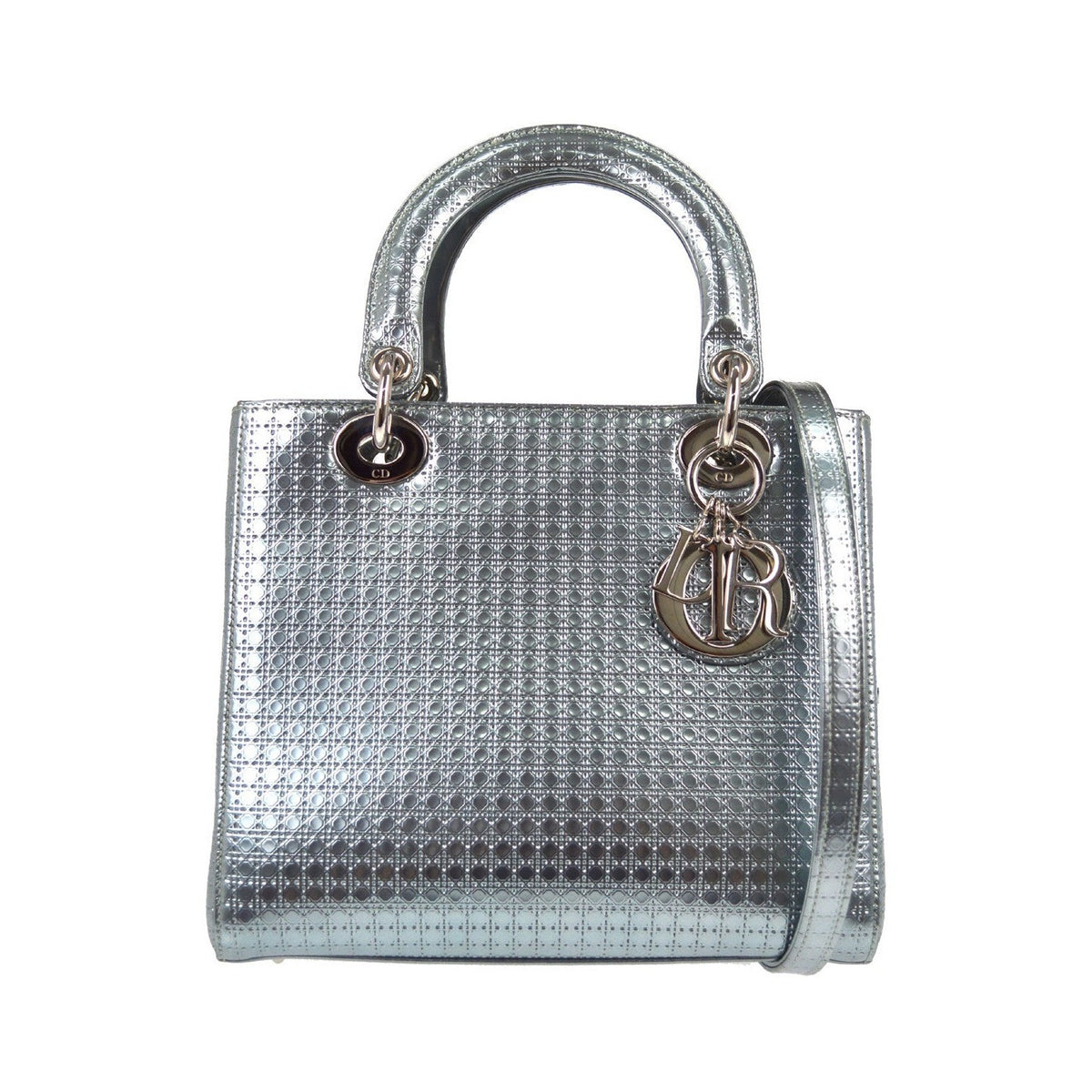 Christian Dior Lady Dior Micro Cannage Metallic Calfskin, Metallic, Leather, Handbag