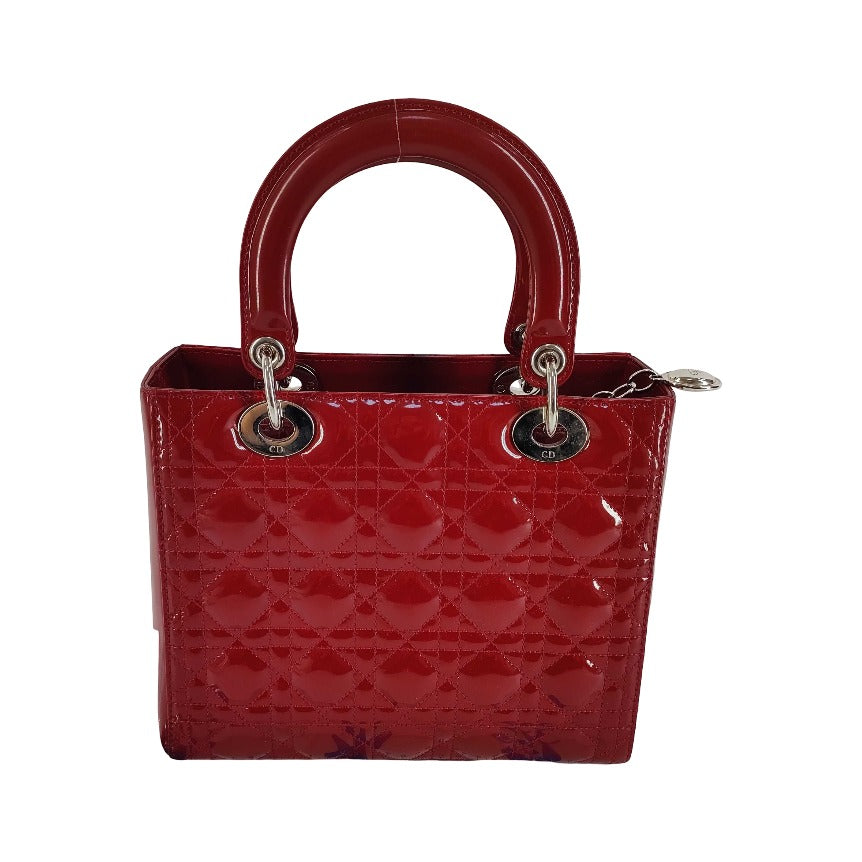 Christian Dior Lady Dior Patent, Red, Patent Leather, Handbag