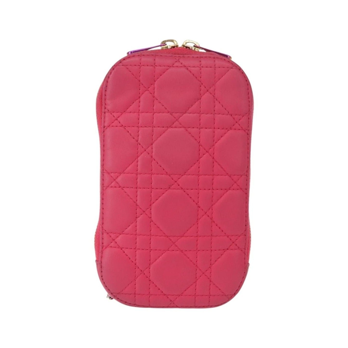 Christian Dior Lady Dior Phone Holder on Chain Cannage Quilt Lambskin, Pink, Leather, Clutch