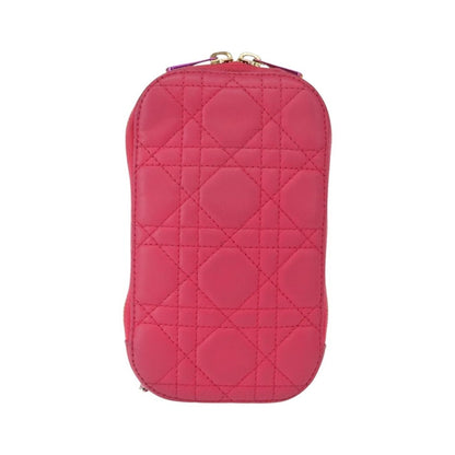 Christian Dior Lady Dior Phone Holder on Chain Cannage Quilt Lambskin, Pink, Leather, Clutch