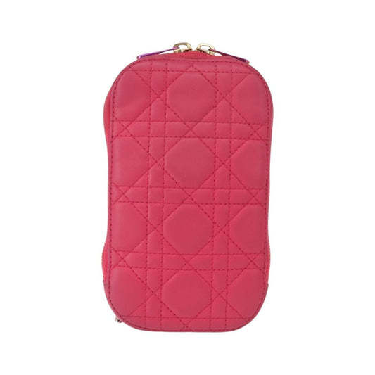 Christian Dior Lady Dior Phone Holder on Chain Cannage Quilt Lambskin, Pink, Leather, Clutch