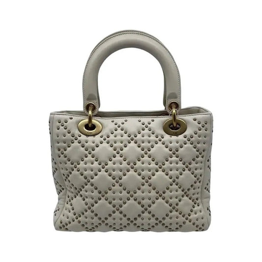 Christian Dior Lady Dior Studded Studded Cannage, White, Calfskin, Crossbody Bag