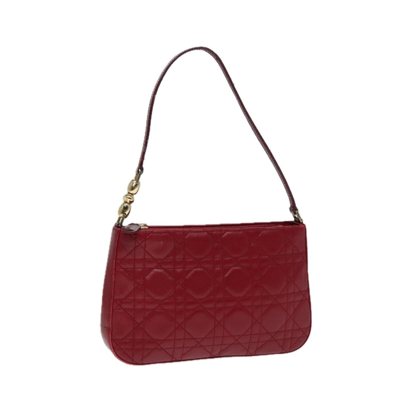 Christian Dior Lady Dior Zip Pochette Cannage Quilt Lambskin, Red, Leather, Clutch
