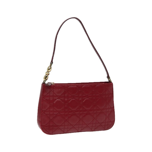 Christian Dior Lady Dior Zip Pochette Cannage Quilt Lambskin, Red, Leather, Clutch