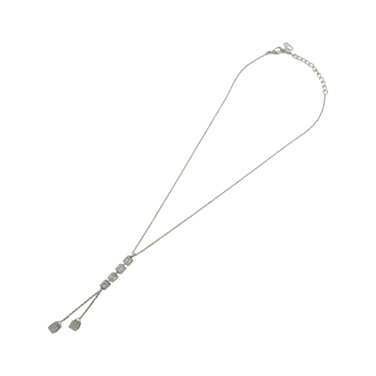 Christian Dior Logo Pendant Metal with Crystal, Silver, Metal, Necklace