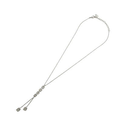 Christian Dior Logo Pendant Metal with Crystal, Silver, Metal, Necklace