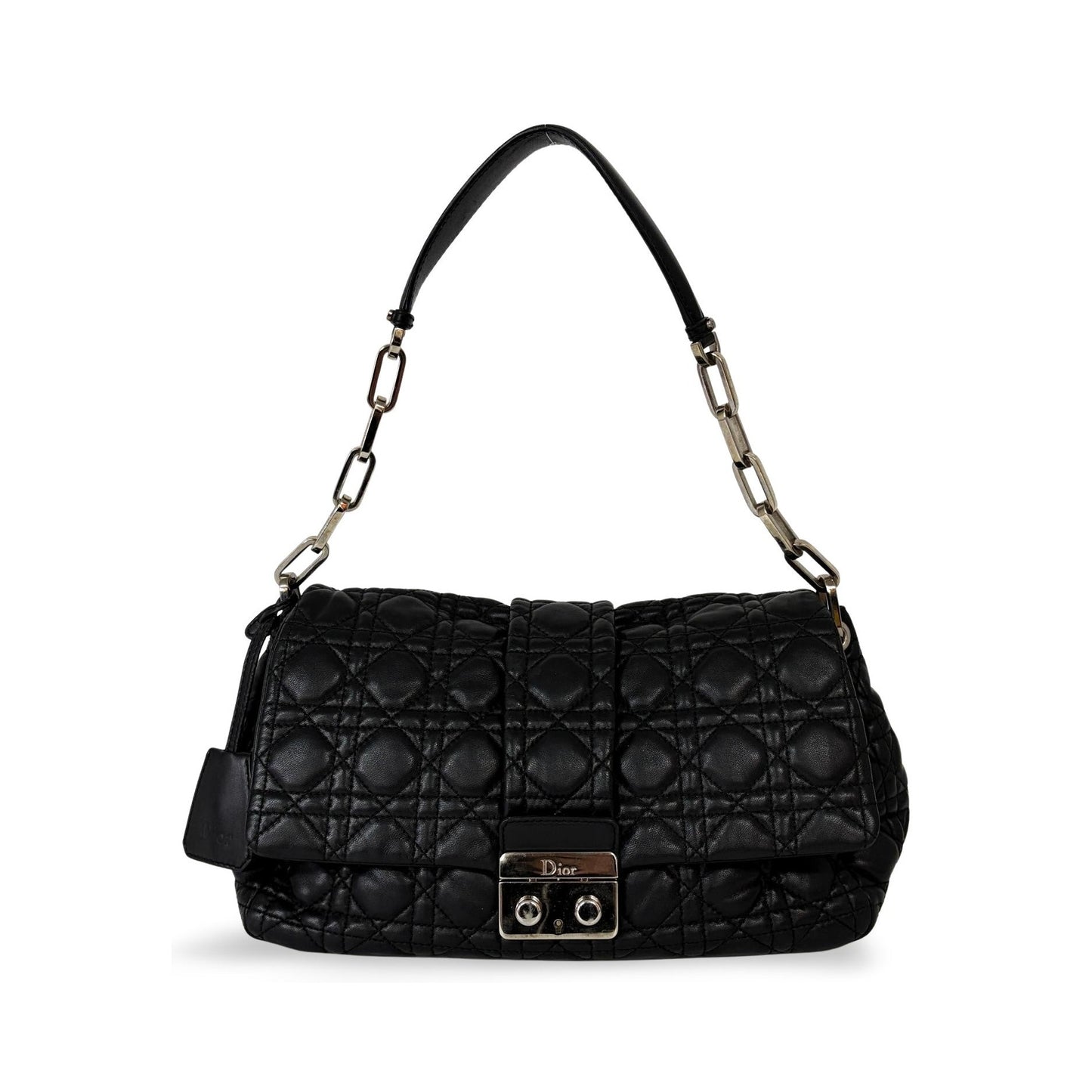 Christian Dior New Lock Flap Cannage Quilt Lambskin, Black, Leather, Handbag