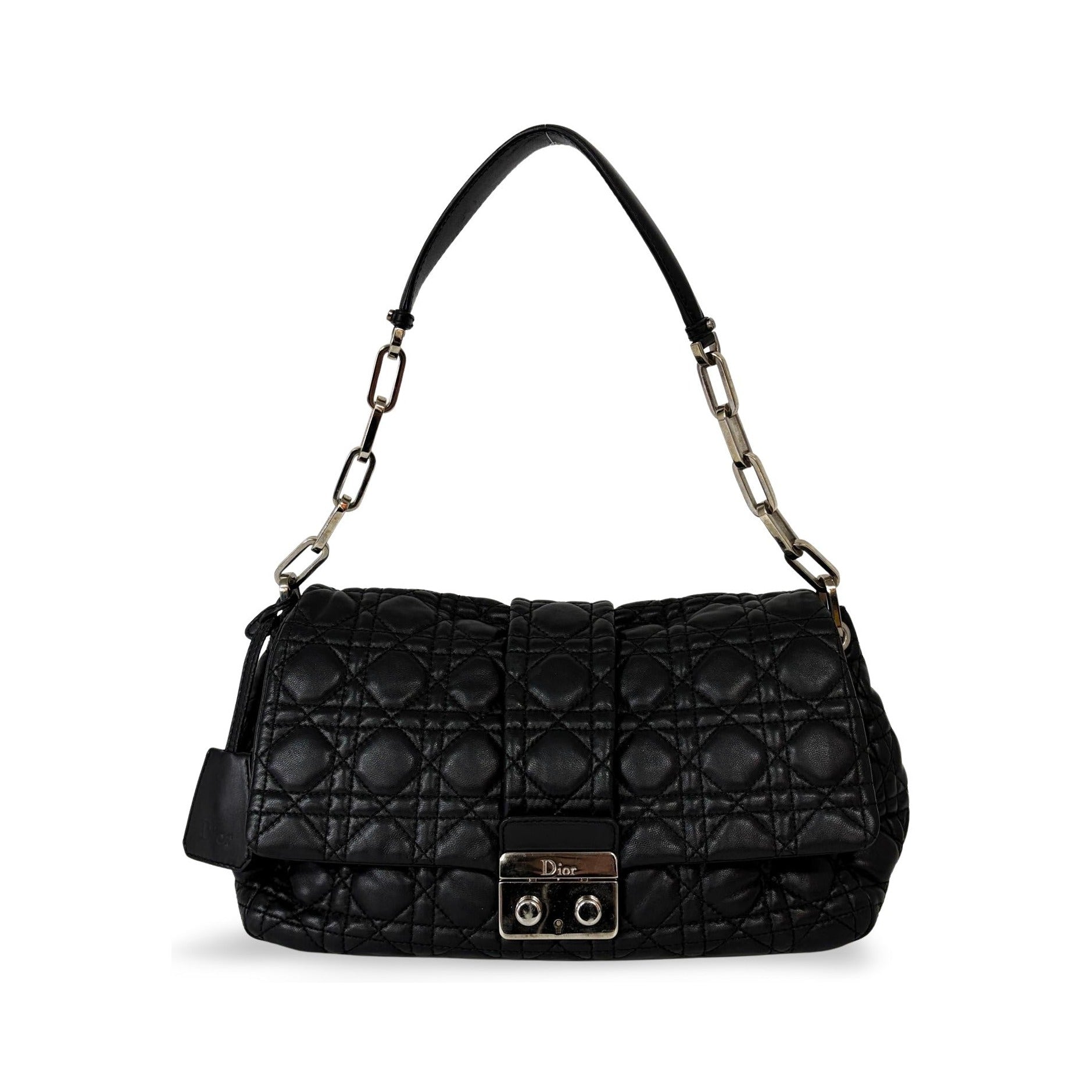 Christian Dior New Lock Flap Cannage Quilt Lambskin, Black, Leather, Handbag