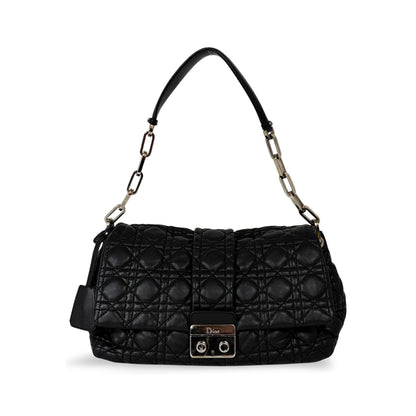 Christian Dior New Lock Flap Cannage Quilt Lambskin, Black, Leather, Handbag