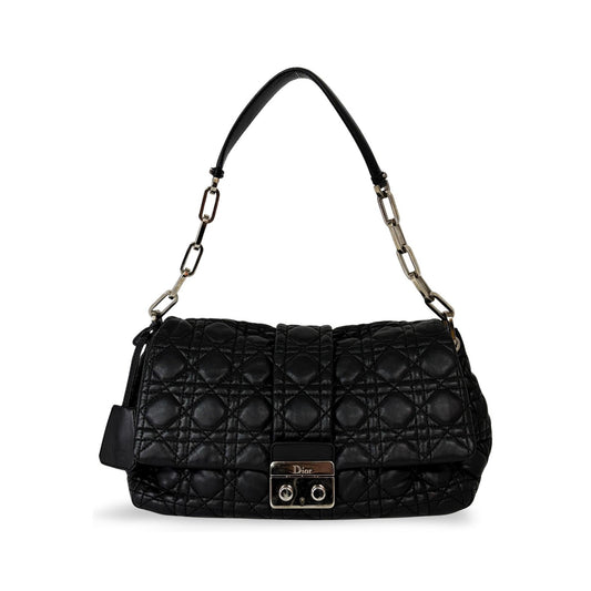 Christian Dior New Lock Flap Cannage Quilt Lambskin, Black, Leather, Handbag