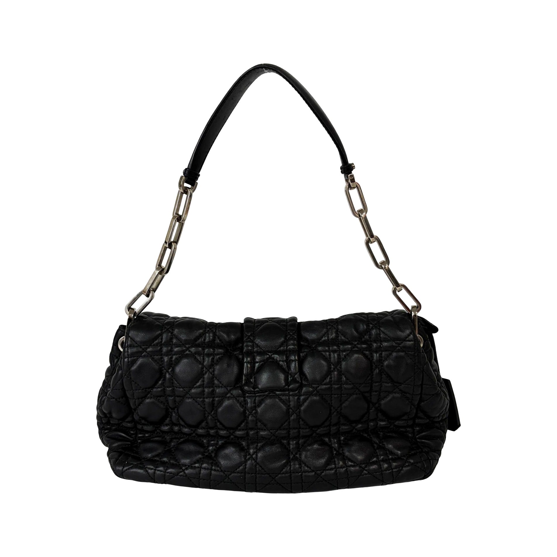 Christian Dior New Lock Flap Cannage Quilt Lambskin, Black, Leather, Handbag