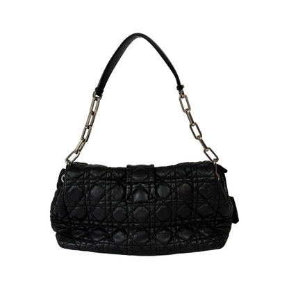 Christian Dior New Lock Flap Cannage Quilt Lambskin, Black, Leather, Handbag