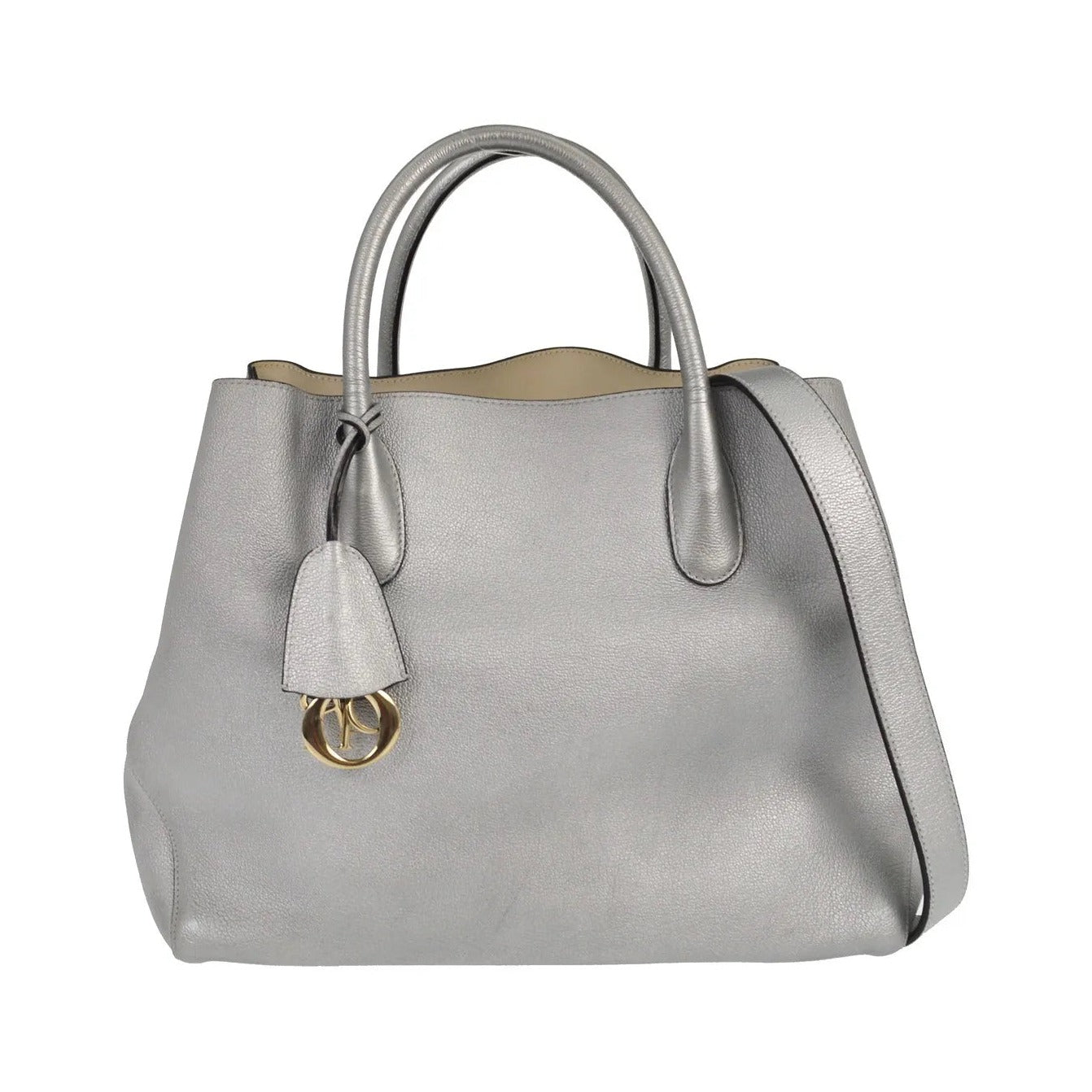 Christian Dior Open Bar Leather, Silver, Leather, Handbag