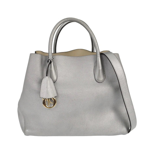 Christian Dior Open Bar Leather, Silver, Leather, Handbag