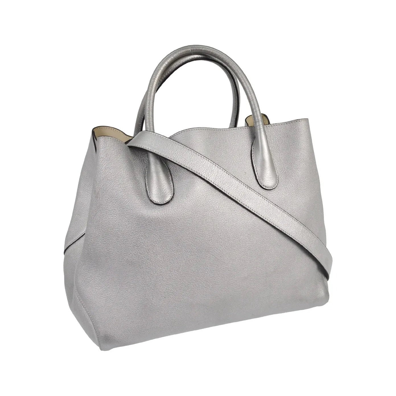 Christian Dior Open Bar Leather, Silver, Leather, Handbag