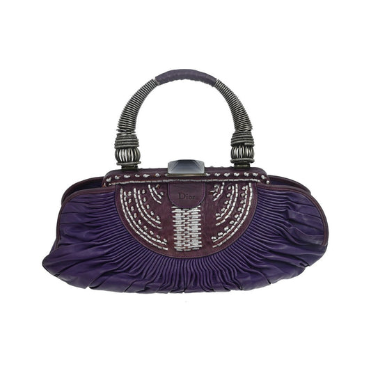 Christian Dior Plisse Frame Pleated Leather, Purple, Leather, Handbag