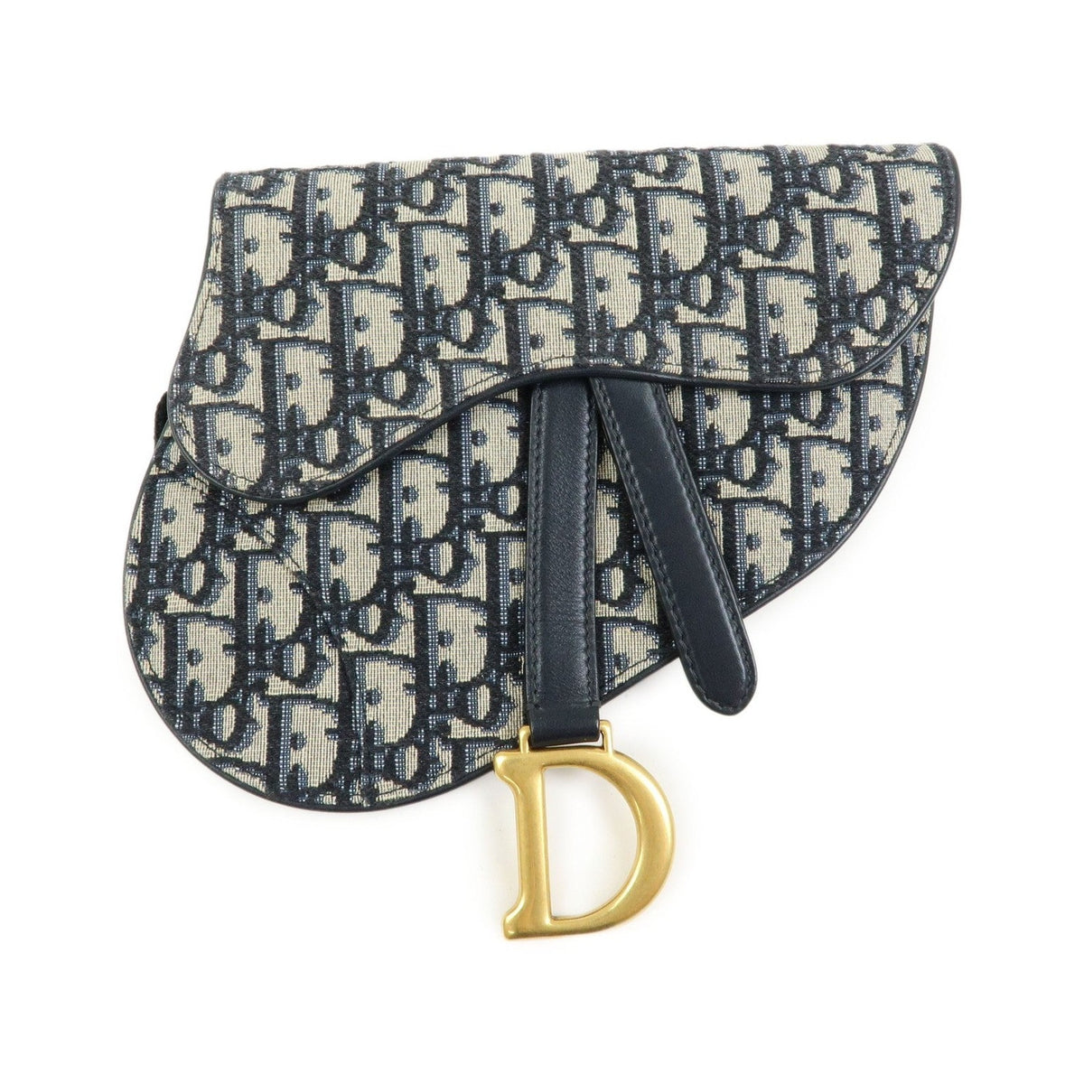 Christian Dior Saddle Belt Oblique Canvas, Navy, Canvas, Handbag